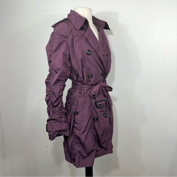 Burberry London Ruched Taffeta Double Breasted Lightweight Trench Coat Purple 12 - Picture 2 of 16